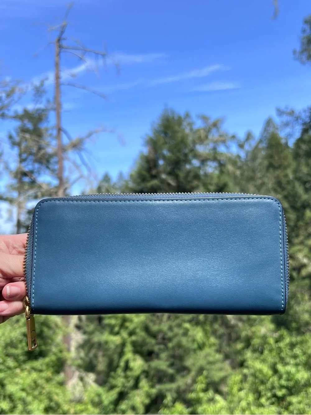 COACH Long Zip-Around Smooth Leather Wallet Blue w Gunmetal Hardware AUTHENTIC